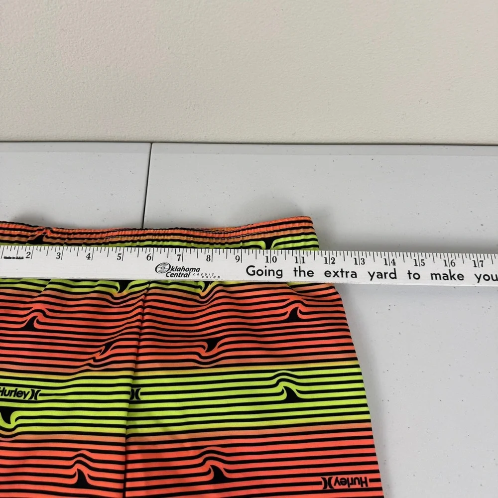 Hurley Boys 7 Swim Trunks Orange Neon Yellow Striped Shark Fin Board Shorts NWOT